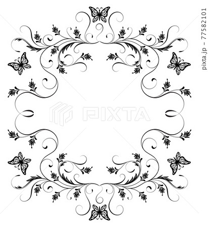 Decorative vintage frame with floral ornament and butterflies  in retro style isolated on white 77582101