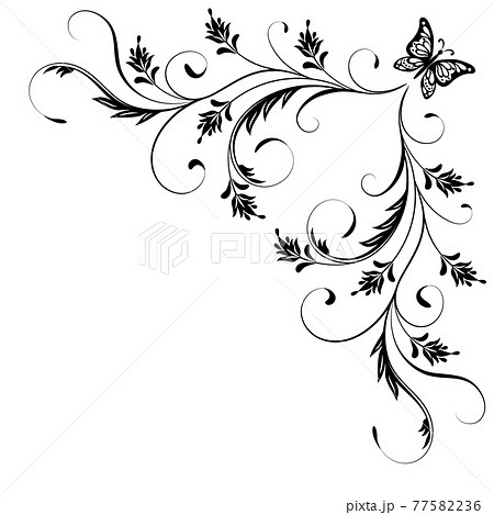 Decorative floral corner ornament with butterfly Decorative floral corner ornament with butterfly 77582236