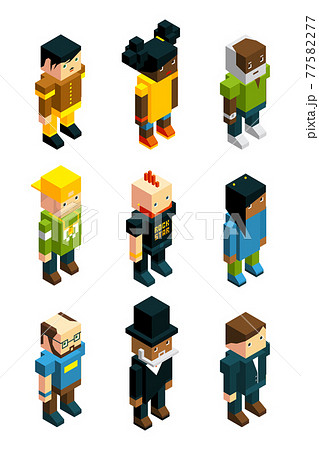 Avatars for 3D games. Isometric low poly people in various clothes 77582277