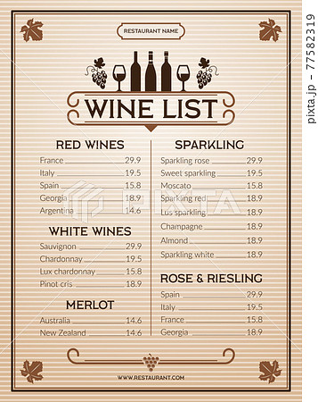 Wine menu. Design template of restaurant or bar menu 77582319
