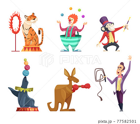 Circus cartoon characters. mascots isolate on white 77582501