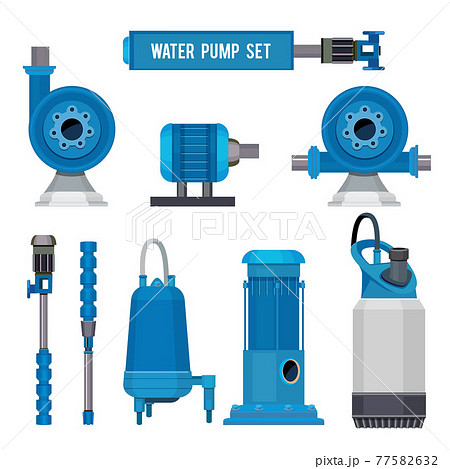 Water pumps. Industrial machinery electronic pump steel systems sewage aqua control station icons Water pumps. Industrial machinery electronic pump steel systems sewage aqua control station icons 77582632