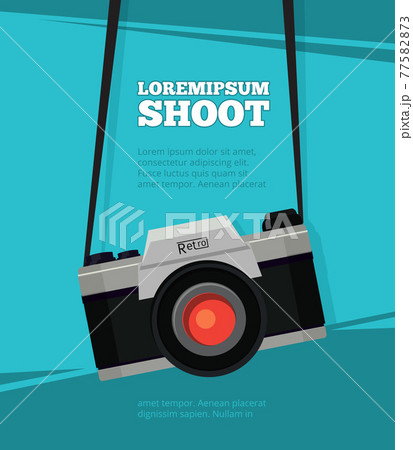 Poster with illustration of retro photo camera. Design template with place for your text Poster with illustration of retro photo camera. Design template with place for your text 77582873