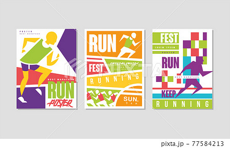 Run Fest Poster for Marathon and Running Competition Vector Set Run Fest Poster for Marathon and Running Competition Vector Set 77584213