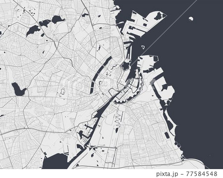 Copenhagen map. Copenhagen city map poster. Map of Copenhagen street, urban area. 77584548