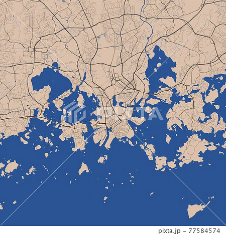 Helsinki map. Helsinki city map poster. Map of Helsinki street, urban area. 77584574