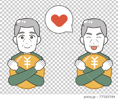 Elderly man hugging money 77585594