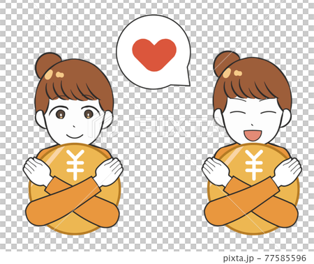 女性　お金を抱きしめる 77585596