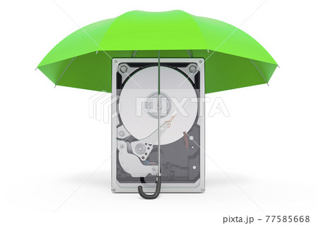 Hard Disk Drive HDD under umbrella. 3D rendering Hard Disk Drive HDD under umbrella. 3D rendering 77585668