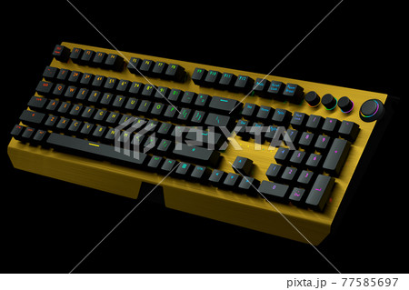 Yellow computer keyboard with rgb colors isolated on black background. 77585697