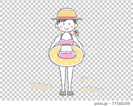 Illustration of a woman in a swimsuit with a float 77588209