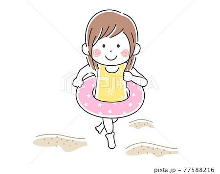 海で遊ぶ女の子のイラストのイラスト素材