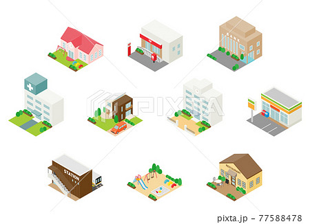 アイソメトリック 地図などに使えるイラスト アイソメトリック 地図などに使えるイラスト 77588478