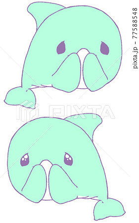 なにかをお願いしているイルカ2種 水色 のイラスト素材