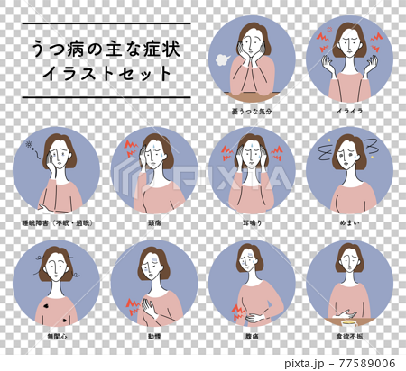 うつ病の主な症状 イラストセット 日本語バージョンのイラスト素材