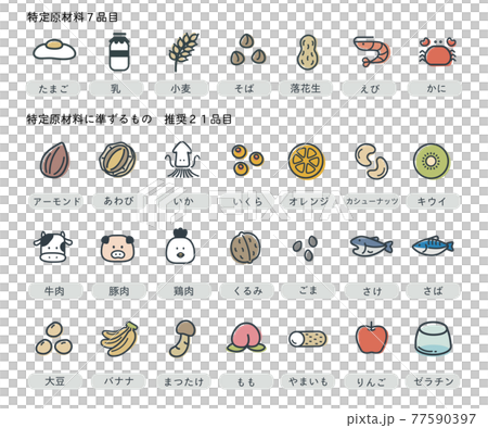 食物アレルギー・アイコンセット 77590397