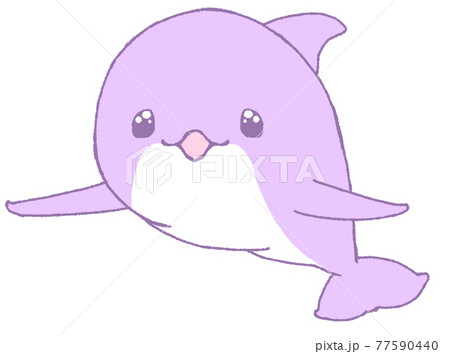 目をキラキラさせてこちらを見る笑顔のイルカ 紫色 のイラスト素材