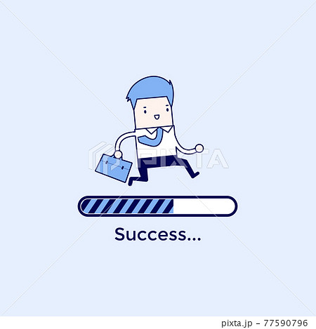 Businessman run on progress loading bar, Success concept. Cartoon character thin line style vector. Businessman run on progress loading bar, Success concept. Cartoon character thin line style vector. 77590796
