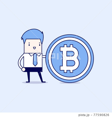 Businessman with a bitcoin. Cartoon character thin line style vector. Businessman with a bitcoin. Cartoon character thin line style vector. 77590826