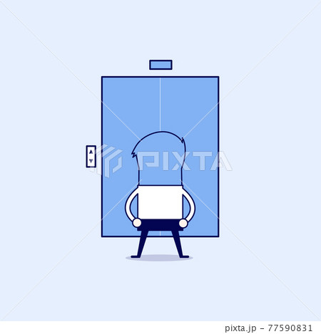 Businessman waiting for the elevator. Cartoon character thin line style vector. Businessman waiting for the elevator. Cartoon character thin line style vector. 77590831