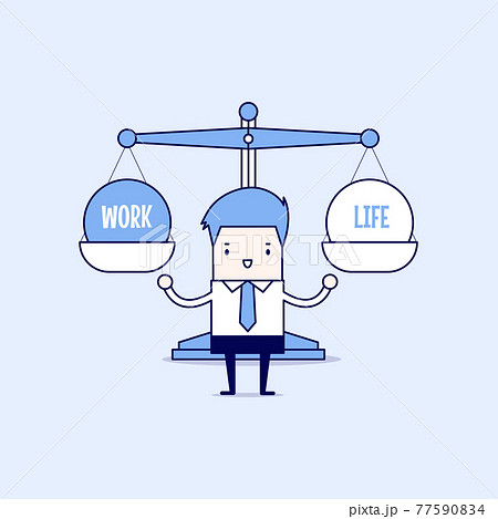 Businessman balance Work and life. Cartoon character thin line style vector. 77590834