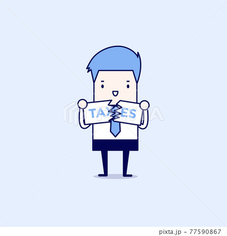 Businessman Teared Taxes paper. finance and profit concept. Cartoon character thin line style vector. 77590867
