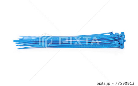 Plastic cable ties on a white background Plastic cable ties on a white background 77590912