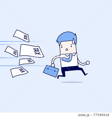 Businessman running away from tax invoice. Cartoon character thin line style vector. Businessman running away from tax invoice. Cartoon character thin line style vector. 77590918