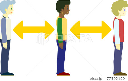 ソーシャルディスタンス（外国人・矢印） 77592190