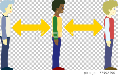 ソーシャルディスタンス（外国人・矢印） 77592190