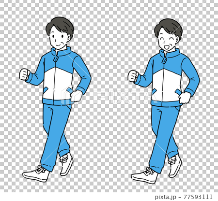 健康の為 ウオーキングをするミドル男性のイラストのイラスト素材