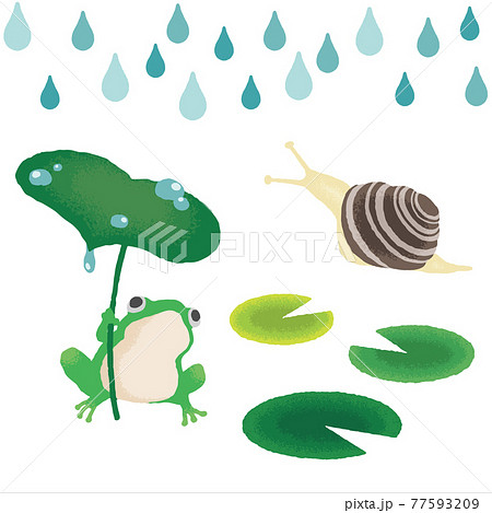 雨のカエルとカタツムリの詰め合わせのイラスト素材