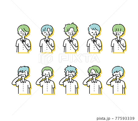 夏の制服を着た様々な男子学生の感情表現イラスト 上半身 のイラスト素材