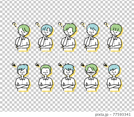 夏の制服を着た様々な男子学生の感情表現イラスト 上半身 のイラスト素材