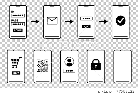 会員登録の流れのスマートフォンのイラスト　ログイン画面　線画 77595122