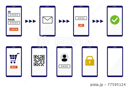 会員登録の流れのスマートフォンのイラスト ログイン画面のイラスト素材