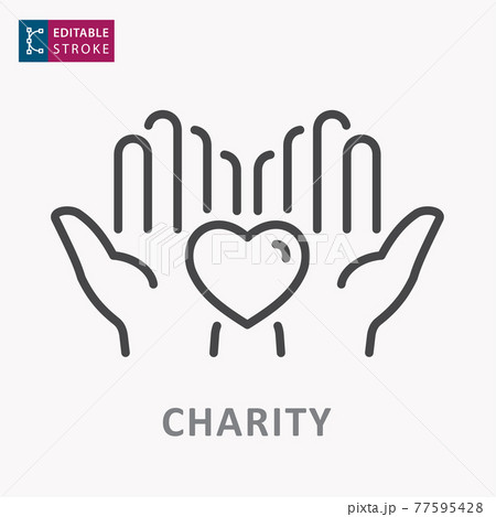 Charity line icon. Symbol of solidarity, help, care. Editable stroke. 77595428
