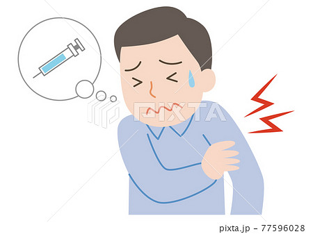 予防接種をした後、接種部位が痛む男性 予防接種をした後、接種部位が痛む男性 77596028