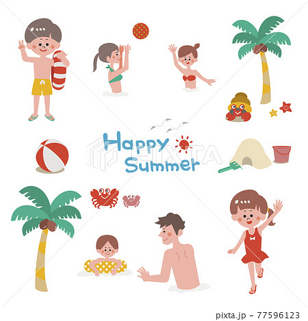 夏の海を楽しむ人々 セット 夏の海を楽しむ人々 セット 77596123