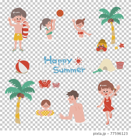 夏の海を楽しむ人々 セット 夏の海を楽しむ人々 セット 77596123