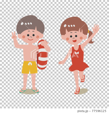 Boys and girls in swimsuits 77596125