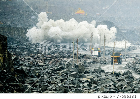 Production Mining of granite stone by quarrying machines in Mikashevichi 77596331