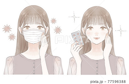 病気になった女性のビフォーアフターのイラスト素材