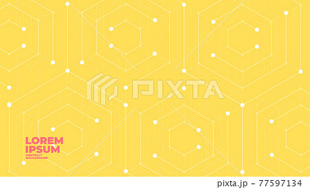Abstract hexagonal molecular structures on yellow background with copy space. Abstract hexagonal molecular structures on yellow background with copy space. 77597134