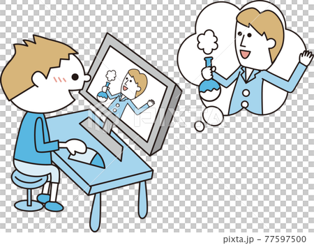 Cartoon Remote Lessons Remote learning children's illustrations - Stock Illustration [77597500 ...