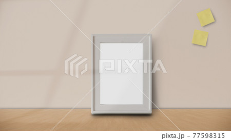 Frame or Poster mock up in living room and with postit with window shadow on pastel wall background 77598315