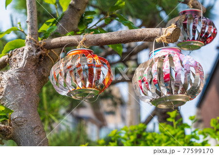 爽やかな音色で回る空き缶風車 77599170