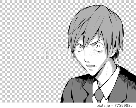 Cartoon style _ suit man _ quietly open your eyes and be surprised _ sideways 77599883