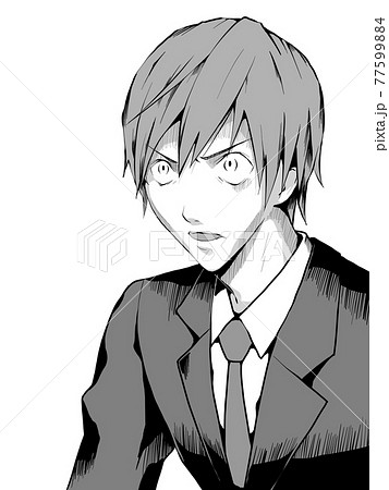 漫画風_スーツ男_静かに目を見開いて驚く_縦 77599884