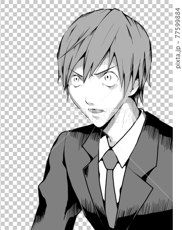 漫画風_スーツ男_静かに目を見開いて驚く_縦 77599884